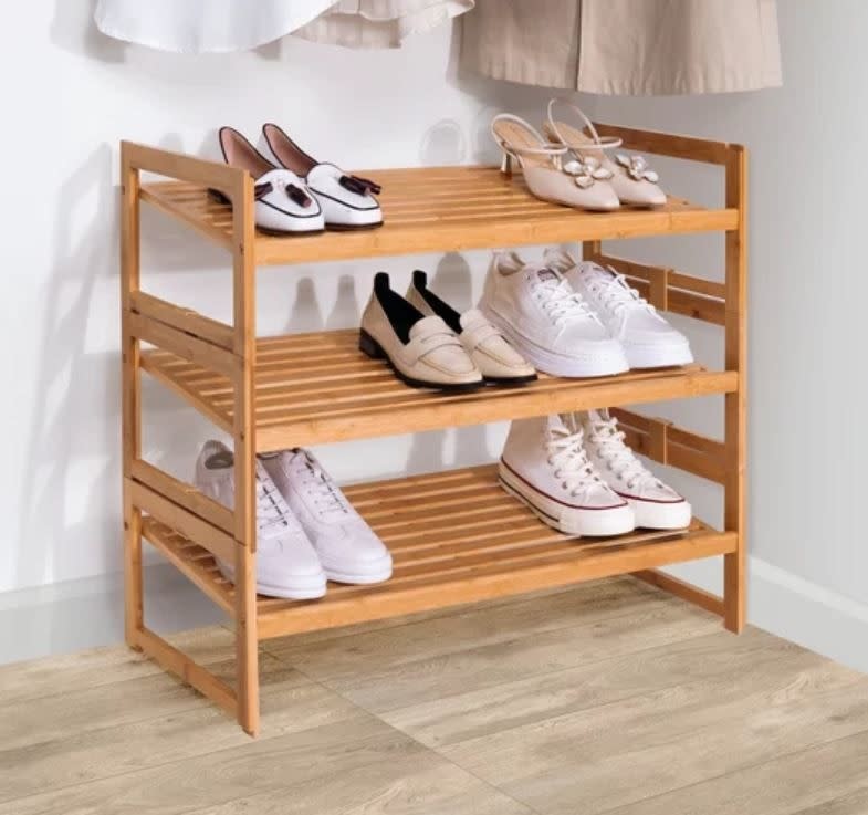 three-tiered bamboo shoe rack