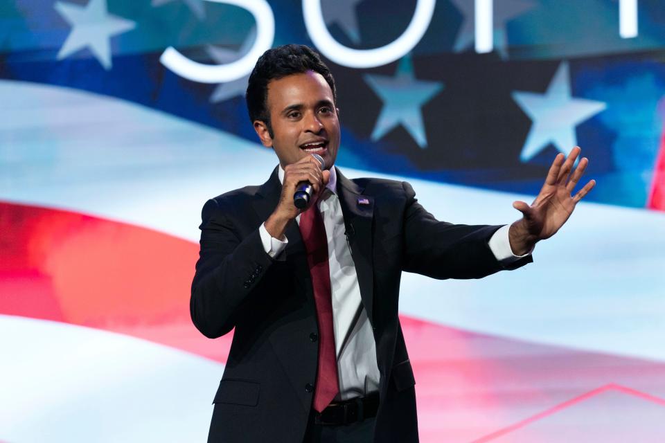 Cincinnati native Vivek Ramaswamy is one of six GOP candidates participating in Wednesday’s debate at Ronald Reagan Presidential Foundation and Institute in Simi Valley, California.