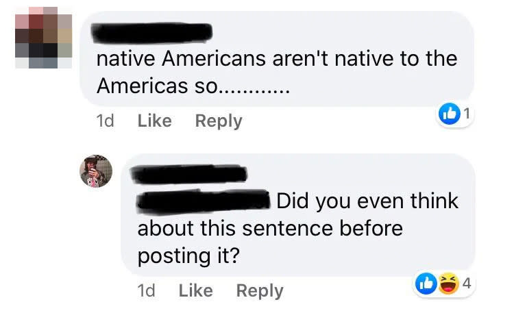 Person who thinks Native Americans aren't Americans