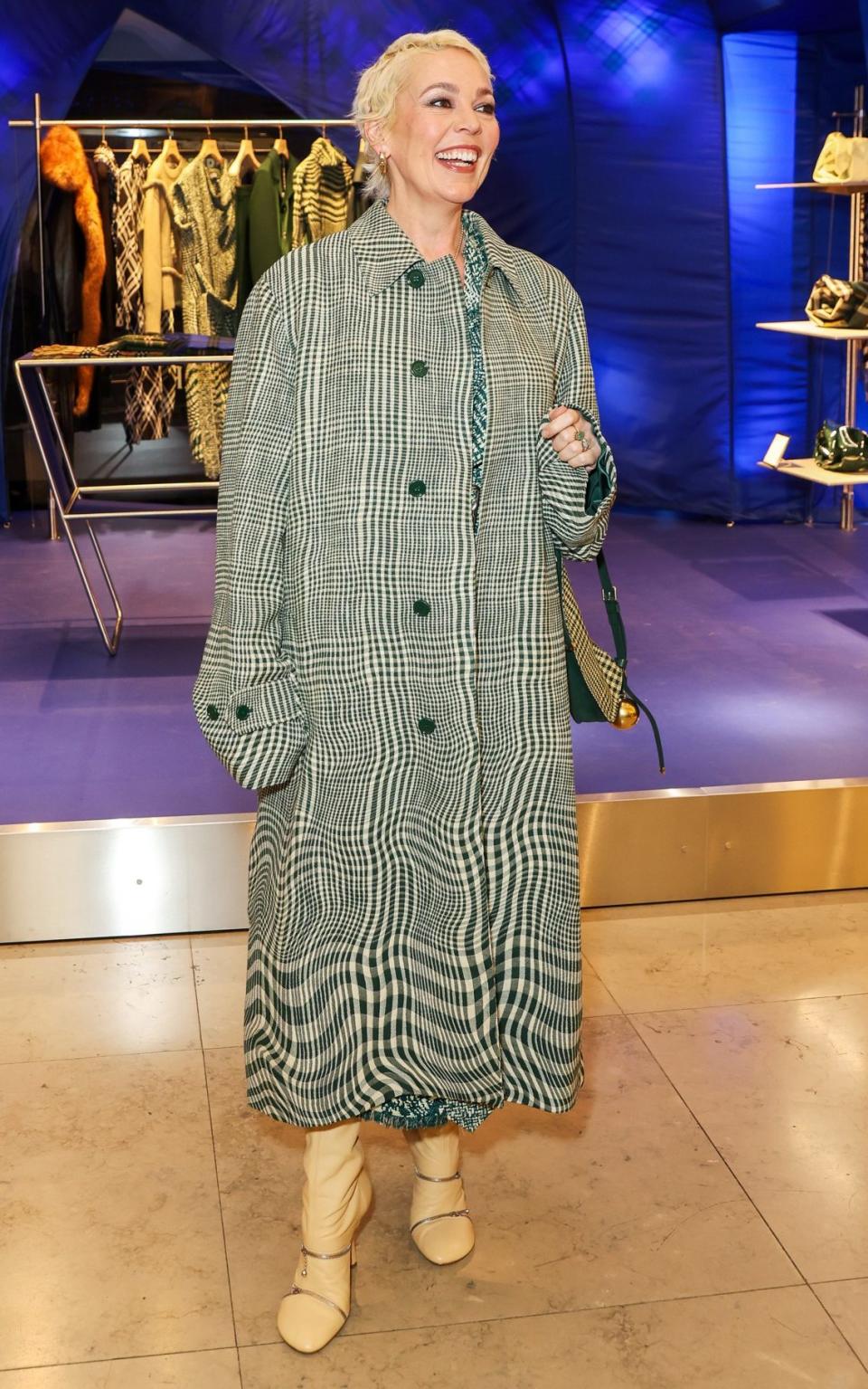 Olivia Colman at the launch of Burberry's takeover of Harrods