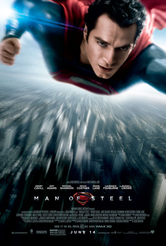 Henry Cavill as Superman in Warner Bros. Pictures' "Man of Steel" - 2013<br><br> <a href="http://l.yimg.com/os/251/2013/05/02/manofsteel-finalposter-nowatermark-jpg_155918.jpg" rel="nofollow noopener" target="_blank" data-ylk="slk:View full size >>;elm:context_link;itc:0;sec:content-canvas" class="link ">View full size >></a>