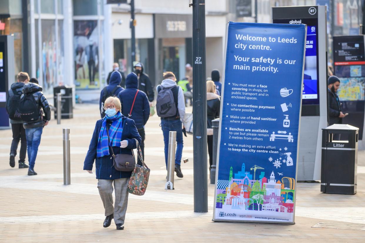 People in Leeds, Yorkshire, which will enter Tier 3 after the four week national lockdown ends (PA)