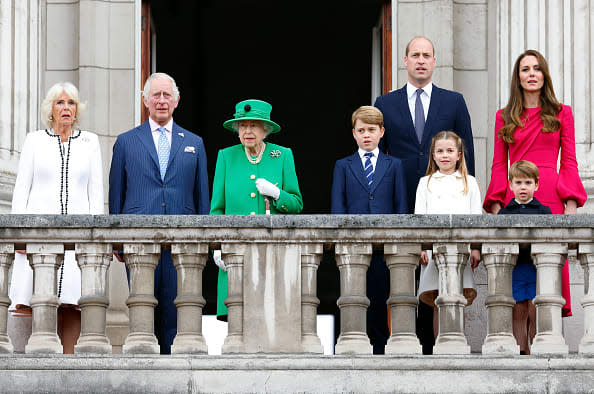 <div class="inline-image__caption"><p>Camilla, Duchess of Cornwall, Prince Charles, Prince of Wales, Queen Elizabeth II, Prince George of Cambridge, Prince William, Duke of Cambridge, Princess Charlotte of Cambridge, Prince Louis of Cambridge and Catherine, Duchess of Cambridge stand on the balcony of Buckingham Palace following the Platinum Pageant on June 5, 2022 in London, England.</p></div> <div class="inline-image__credit">Max Mumby/Indigo/Getty Images</div>