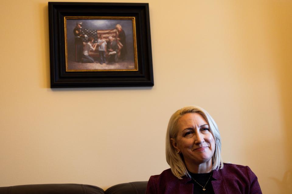 Rep. Karianne Lisonbee, R-Clearfield, speaks during an interview about a forthcoming abortion clinic licensing bill she’s sponsoring at the Utah Capitol in Salt Lake City on Thursday, Feb. 15, 2024. | Megan Nielsen, Deseret News