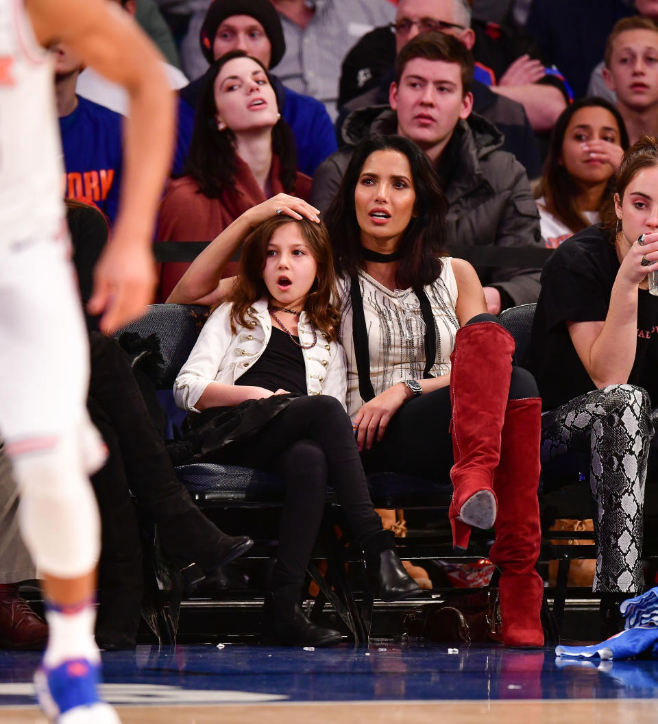 Padma Lakshmi and Krishna Lakshmi-Dell at a Knicks game in 2018. (Photo: Getty Images)