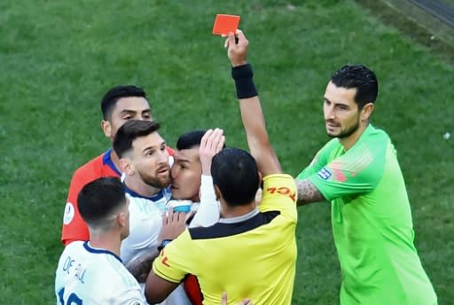 Messi was shown only the second red card of his career against Chile, and his first since his international debut against Hungary in 2005