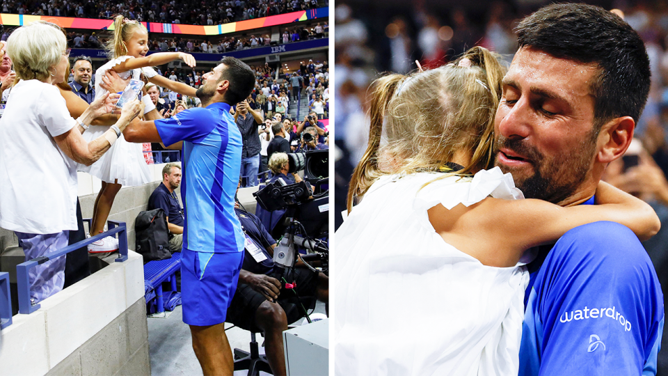 Novak Djokovic celebrates with his daughter.