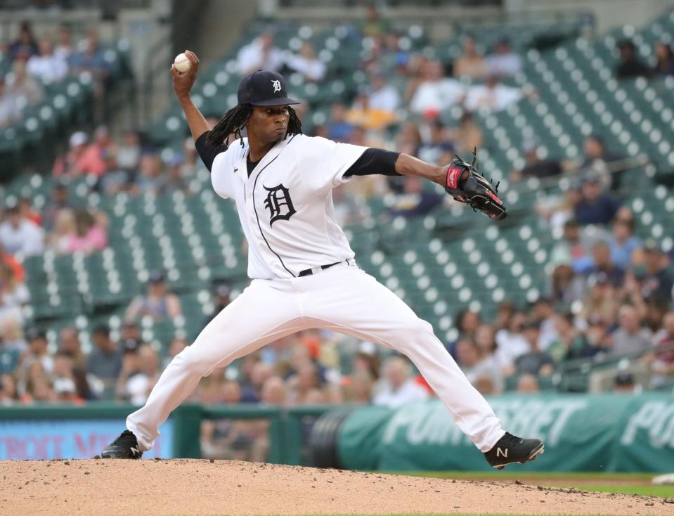 Detroit Tigers starter Jose Urena (62) pitches against the Houston Astros during third inning action on Thursday, June 24, 2021, at Comerica Park in Detroit.