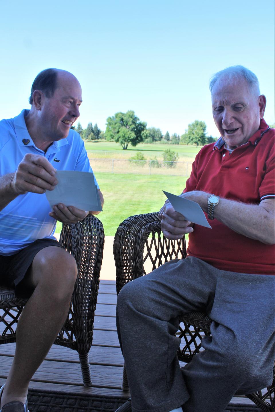 Loren Oelkers (left) and Rick Goff creating new memories at Goff's daughter's house in Great Falls. Goff helped save Oelkers life 50 years ago.