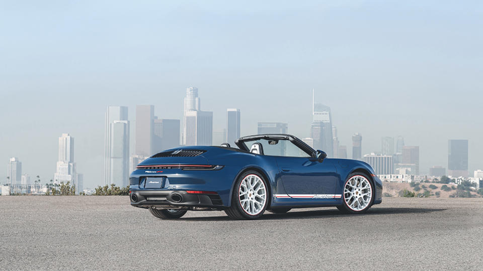 The 2023 Porsche 911 GT3 Cabriolet America from the rear