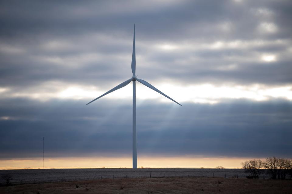 A turbine on Meridian Way Wind Farm, operated by EDP Renewables, is capable of producing 3 megawatts of electricity. Meridian Way has 67 of them.