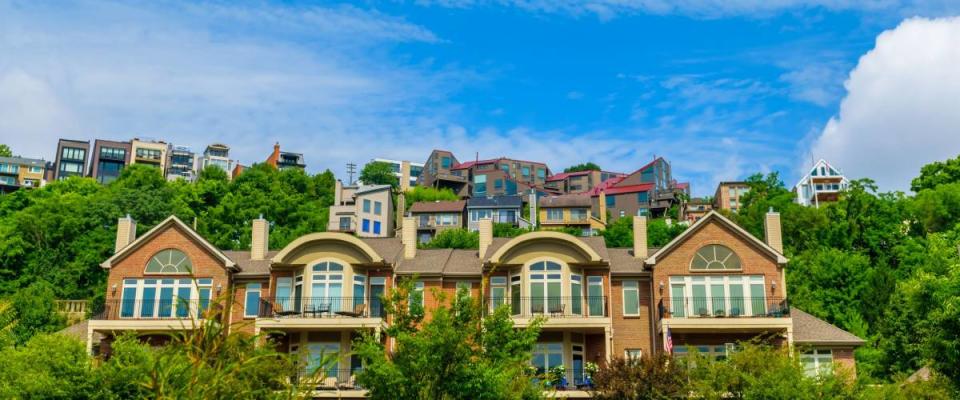 Condos and Apartment over looking The Ohio river  to Kentucky in Cincinnati Ohio-urban photography 2018