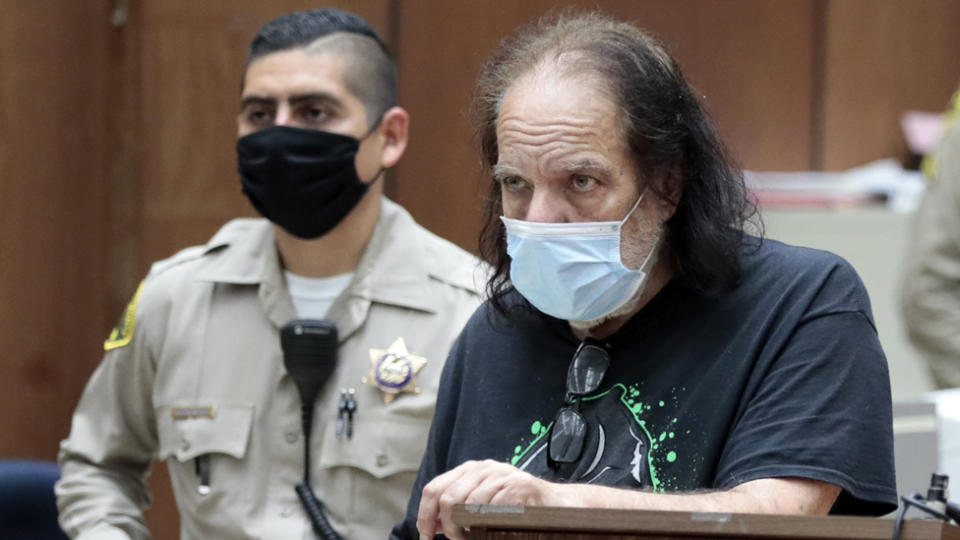 Ron Jeremy appears in court over rape charges with a face mask on