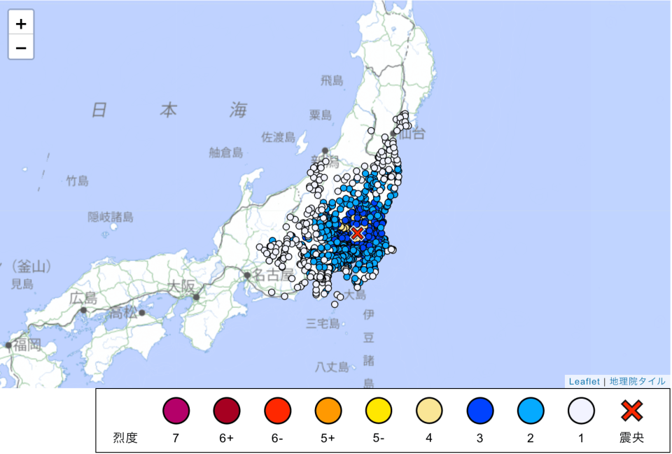日本今天（21日）上午9點8分發生規模5.3地震，震央在茨城縣南部。（翻攝自日本氣象廳官網）