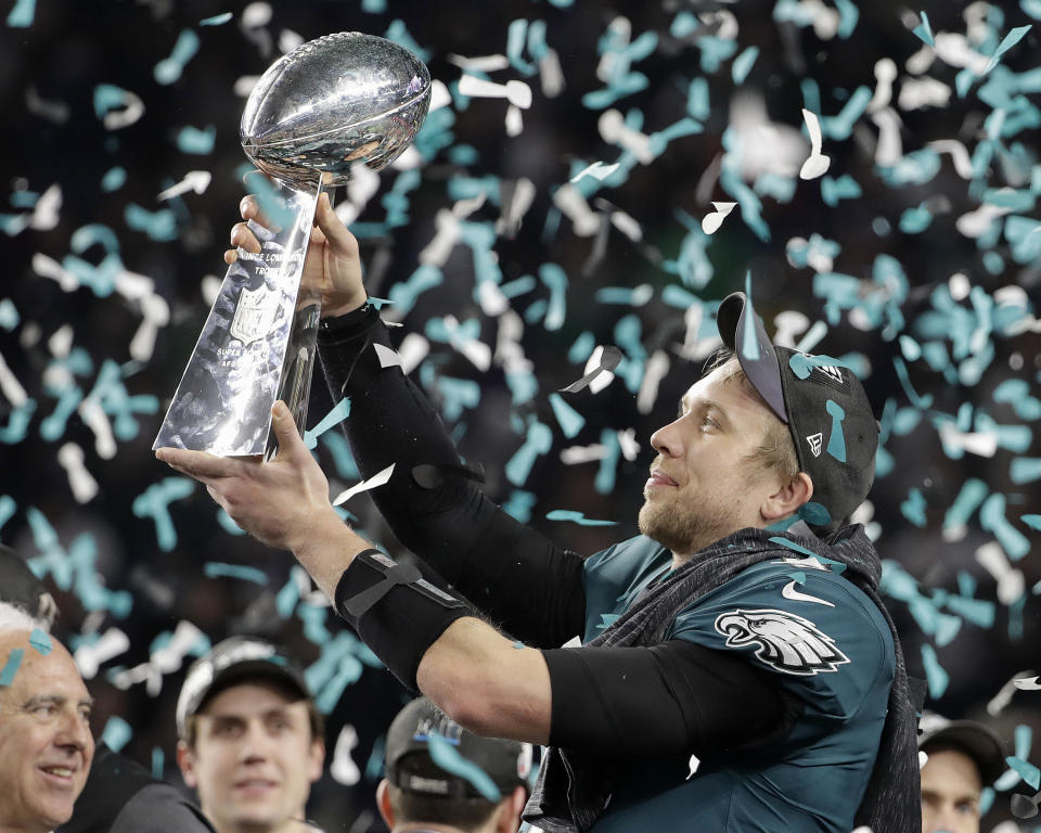 Nick Foles had a dream season notching an unlikely Super Bowl win and MVP and now has a baby goat in his name in Boston to show for it. (AP)