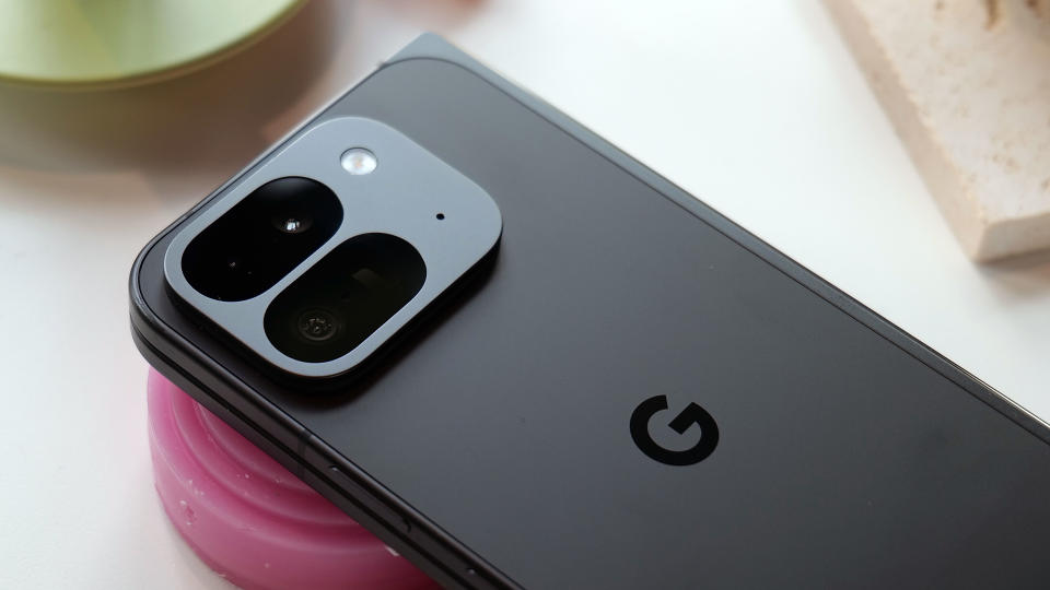 The Pixel 9 Pro Fold has three rear cameras: a 48-megapixel primary camera, a 10.8-megapixel telephoto camera with 5x optical zoom, and a 10.5-megapixel ultra-wide camera.