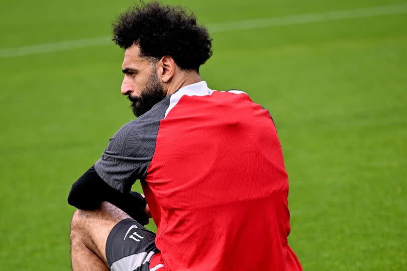Mohamed Salah of Liverpool during a training session at AXA Training Centre on May 10, 2024 in Kirkby, England.