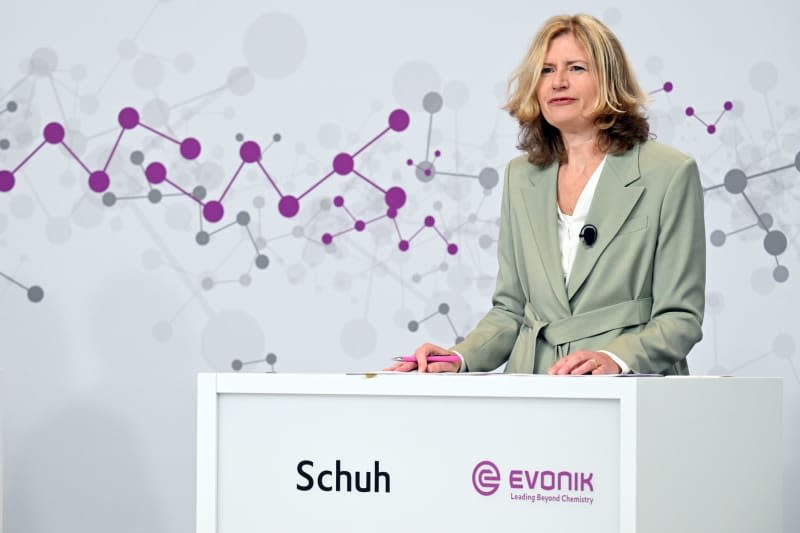 Maike Schuh, Chief Financial Officer of Evonik, speaks during the press conference. The chemical company presented its figures for the 2023 financial year at the annual press conference. Federico Gambarini/dpa