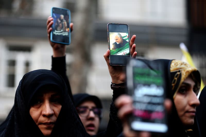 FILE PHOTO: Protest against the killing of Iranian Major-General Soleimani in front of United Nations office in Tehran