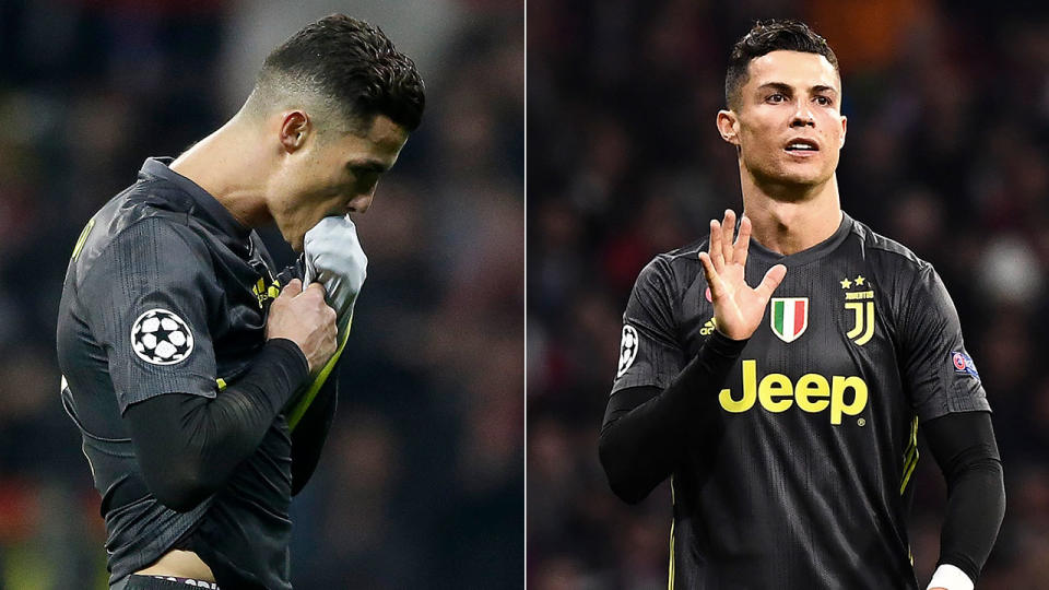 Ronaldo has come under fire for a petulant gesture in Juve’s loss to Atletico. Pic: Getty