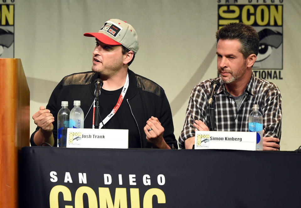 SAN DIEGO, CA - JULY 11:  Director Josh Trank (L) and writer Simon Kinberg from "Fantastic Four" speak onstage at the 20th Century FOX panel during Comic-Con International 2015 at the San Diego Convention Center on July 11, 2015 in San Diego, California.  (Photo by Kevin Winter/Getty Images)