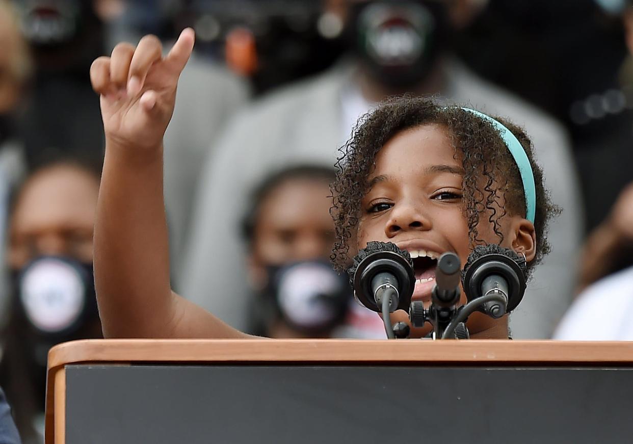 Yolanda Renee King a prononcé un discours remarqué lors de la marche contre le racisme, vendredi 28 août 2020, à Washington.  - POOL / GETTY IMAGES NORTH AMERICA / GETTY IMAGES