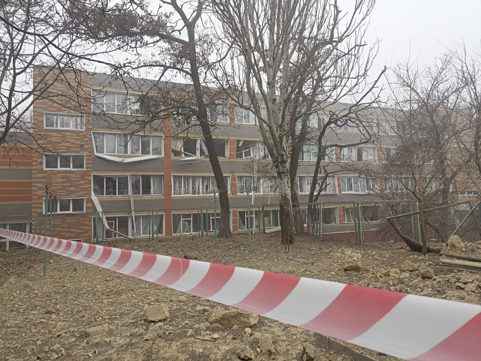 A building is seen damaged after a Russian attack in Odesa, Ukraine, Friday, Dec. 29, 2023. (AP Photo/Artem Perfilov)