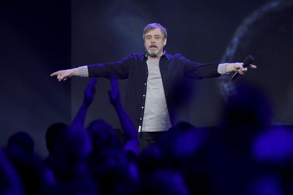 <p>The last cast member to take the stage, Hamill was praised by director Rian Johnson, who said this is the actor’s greatest performance yet as Luke Skywalker. (Disney/Image Group LA) </p>