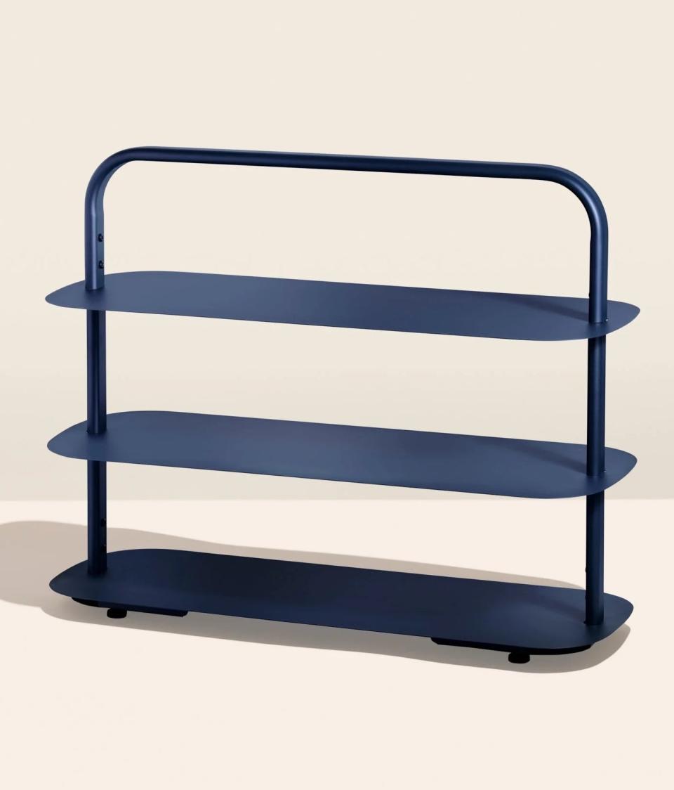 rounded three-tier navy entryway rack