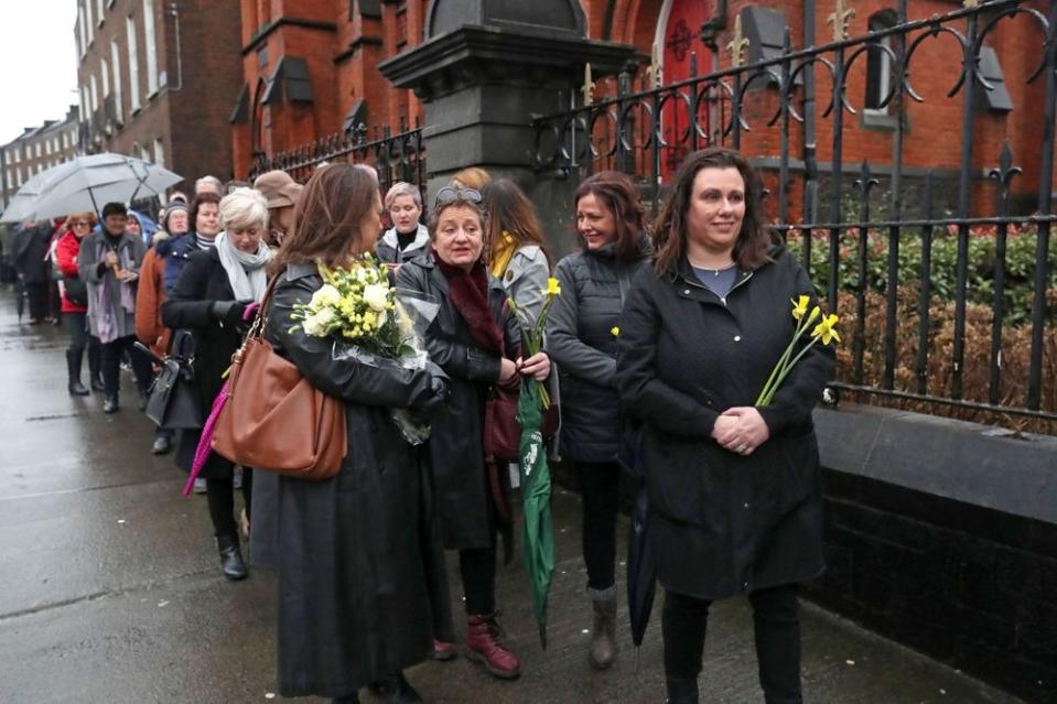 Fans line up outside Dolores O'Riordan's public reposal