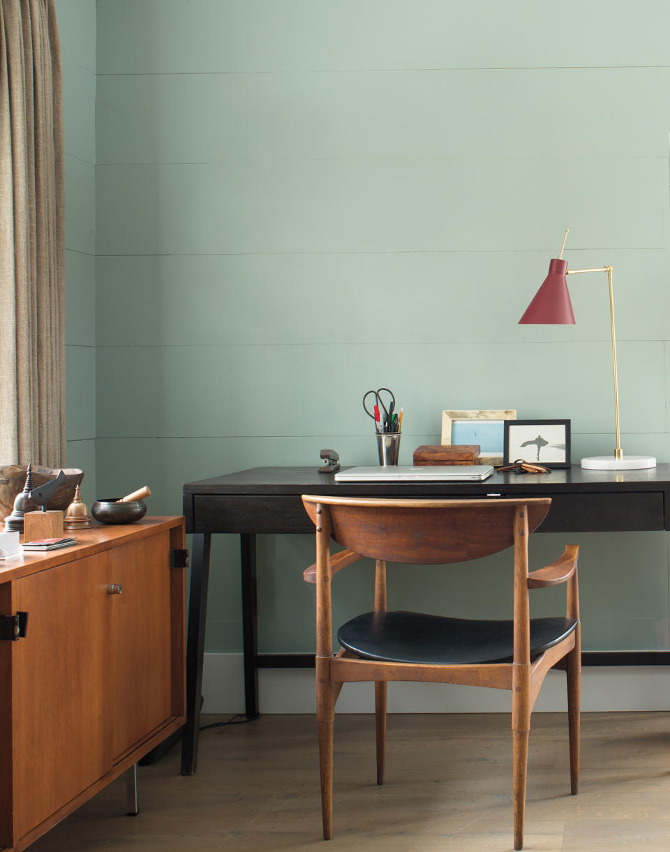 <p> Pastels work perfectly in home offices. Take Benjamin Moore’s Southfield Green<u>,</u> for example– not too bold so you are distracted from your mountain of work but not so bland that you feel totally uninspired. </p>