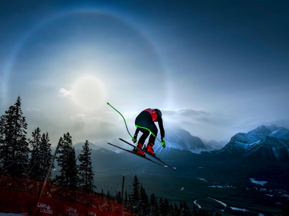 Sofia Goggia of Italy flies down the Lake Louise course on her way to winning the women's World Cup downhill on Dec. 2. (Frank Gunn/Canadian Press - image credit)