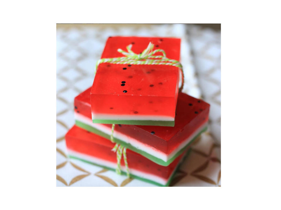 <p><b>Watermelon Soap</b> For a little gift that looks far more impressive and complicated than it actually is, check out these soaps that look good enough to eat, courtesy or Charlene at <a rel="nofollow noopener" href="http://myfrugaladventures.com/2015/09/homemade-watermelon-soap-fun-gift-idea/" target="_blank" data-ylk="slk:My Frugal Adventures;elm:context_link;itc:0;sec:content-canvas" class="link ">My Frugal Adventures</a>. </p>