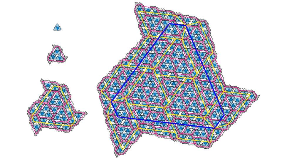 Here we see the first four iterations of the H metatile and its supertiles.