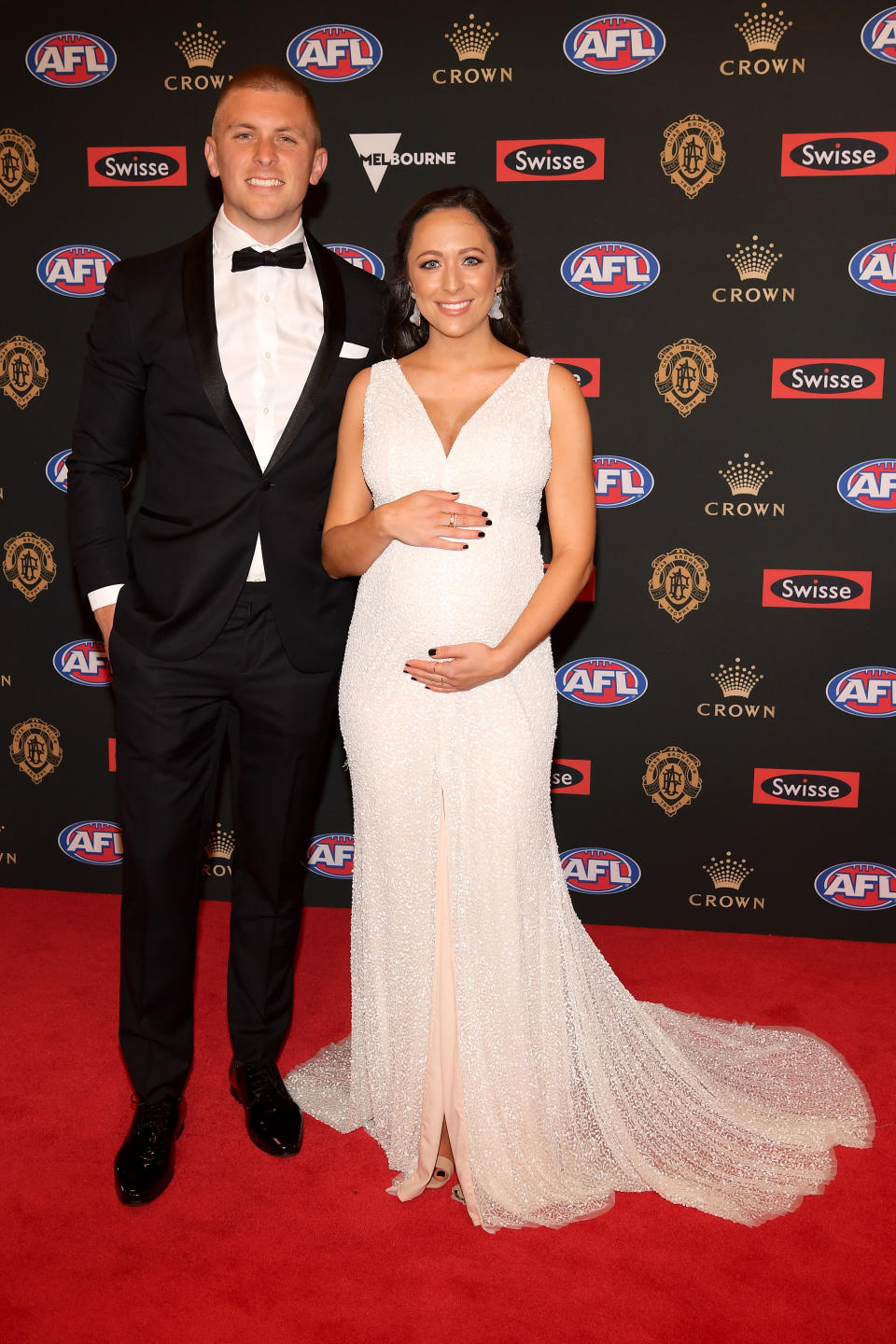 St Kilda player Sebastian Ross and partner Marnie O’Connor. Source: Getty