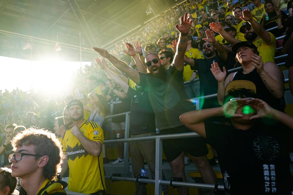 Jul 6, 2024; Columbus, OH, USA; Columbus Crew fans cheer prior to the MLS soccer match against Toronto FC at Lower.com Field.