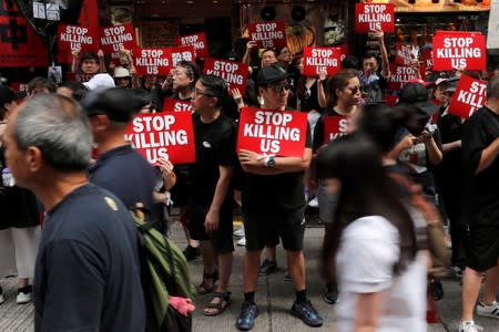 Demonstration demanding Hong Kong's leaders to step down and withdraw the extradition bill, in Hong Kong