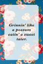 <p>"Grinnin' like a possum eatin' a sweet tater."</p>