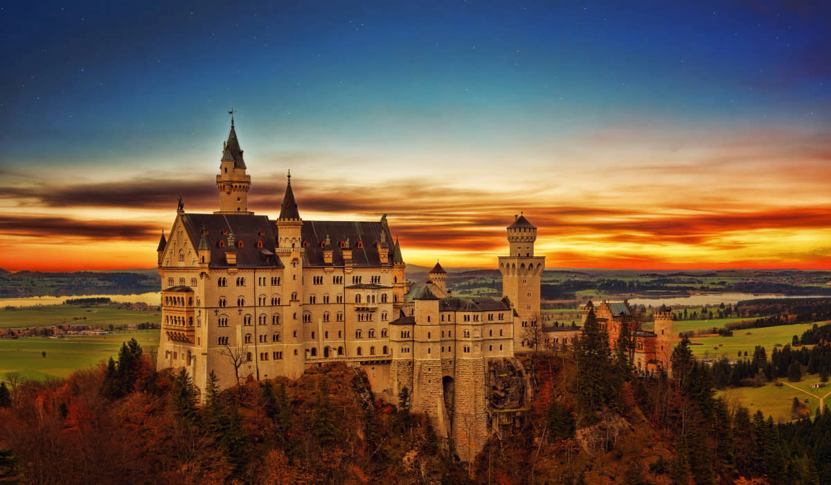 aerial view of Neuschwanstein Castle in Schwangau, Germany