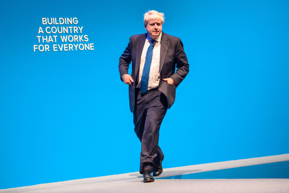 Foreign Secretary Boris Johnson makes a speech during the Conservative Party Conference, at the Manchester Central Convention Complex in Manchester. Picture date: 3 October, 2017. Photo credit should read: Matt Crossick/ EMPICS Entertainment.