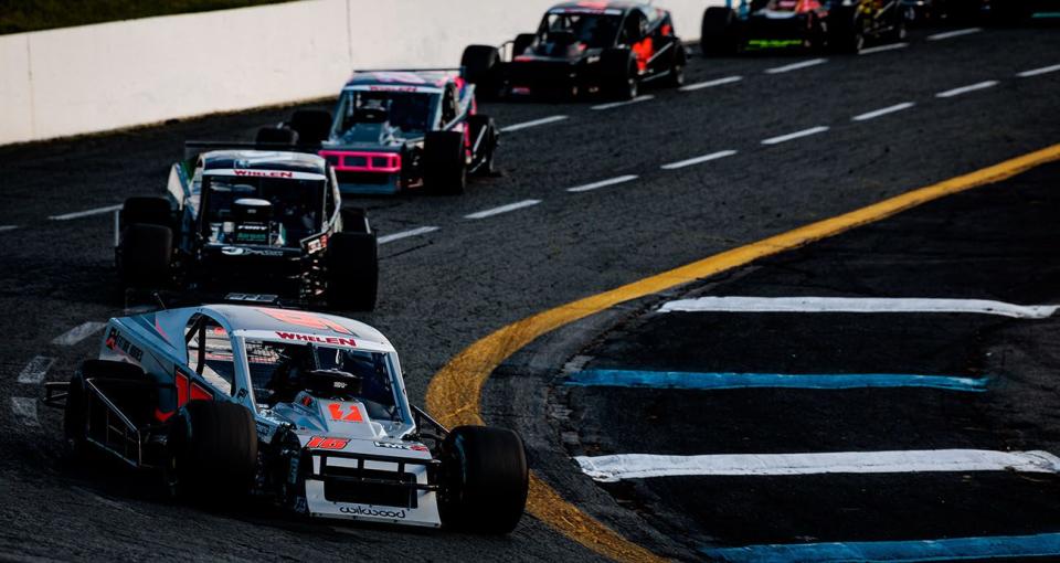 Ron Silk driver of the #16 Blue Mountain Machine and Future Homes FURY Race car during the Duel at the Dog 200 for the NASCAR Whelen Modified Tour at Monadnock Speedway in Winchester, New Hampshire on May 6, 2023. (Nick Grace/NASCAR)