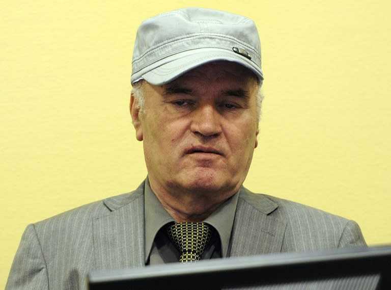 Wartime Bosnian Serb army chief Ratko Mladic during his initial appearance at a UN war crimes tribunal in The Netherlands in June 2011