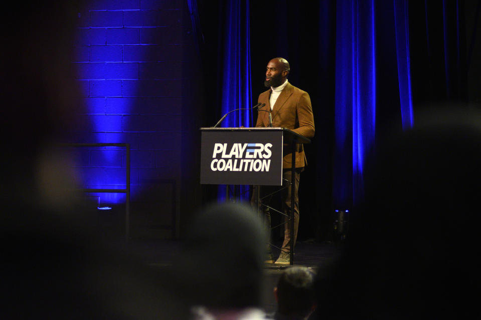 Eagles Safety and Players Coalition Co-Founder Malcolm Jenkins speaks during the Players Coalition Town Hall on Policing in the city, at Community College of Philadelphia, PA, on October 28 2019. (Photo by Bastiaan Slabbers/NurPhoto via Getty Images)