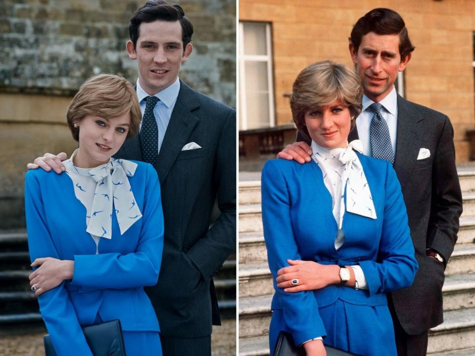 princess diana vs emma corrin the crown outfits