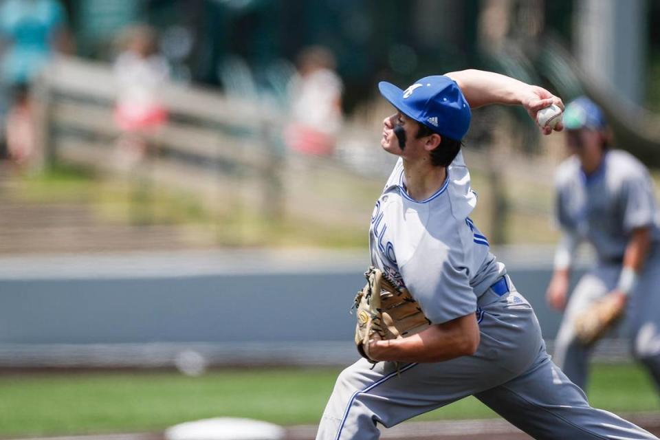 Apollo’s Will Strode pitches against Lexington Catholic during the KHSAA Baseball State Tournament at Counter Clocks Field in Lexington on Saturday.