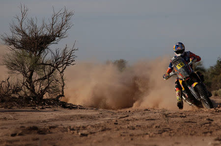 Dakar Rally - 2017 Paraguay-Bolivia-Argentina Dakar rally - 39th Dakar Edition - Eleventh stage from San Juan to Rio Cuarto, Argentina 13/01/17. Sam Sunderland of Britain rides his KTM. REUTERS/Ricardo Moraes