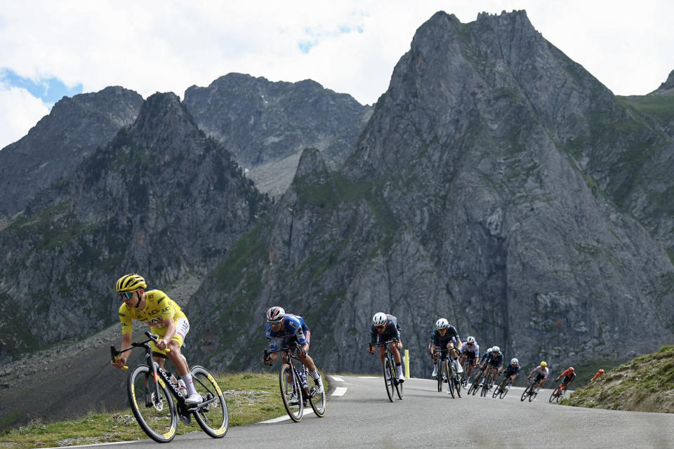 Pogačar (yellow jersey) is in complete control of this year's race. (Anne-Christine Poujoulat/AFP via Getty Images)