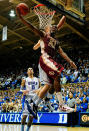 DURHAM, NC - JANUARY 21: Michael Snaer #21 of the Florida State Seminoles beats Mason Plumlee #5 of the Duke Blue Devils to the basket for a layup during play at Cameron Indoor Stadium on January 21, 2012 in Durham, North Carolina. Florida State won 76-73 to end Duke's 44-game home winning streak. (Photo by Grant Halverson/Getty Images)