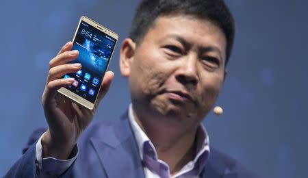 Huawei CEO Richard Yu presents Huawei's new smartphone, the Mate S, ahead the of the IFA Electronics show in Berlin, Germany, September 2, 2015. REUTERS/Hannibal Hanschke