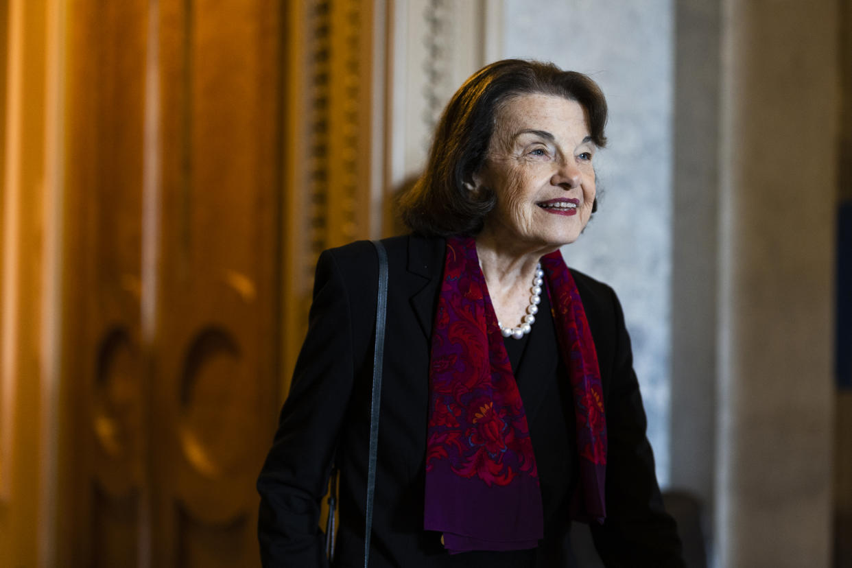 Sen. Dianne Feinstein, D-Calif., leaves the Senate chamber on May 11, 2022. (Anna Moneymaker / Getty Images file)